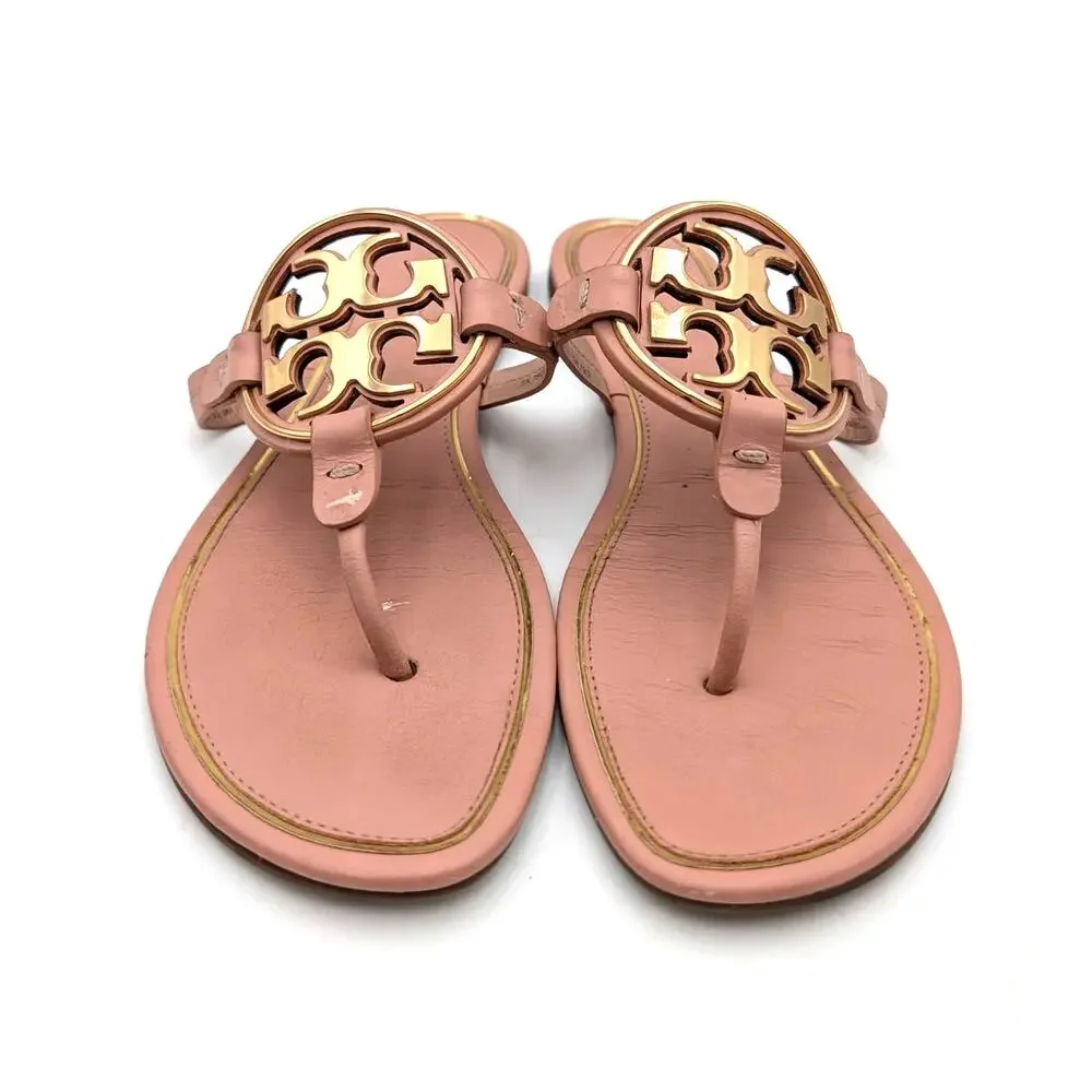 Tory Burch Miller Soft Metal Logo Thong Sandal Light Sand Size US9M EU39.5